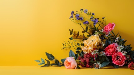 Wall Mural - Floral arrangement on yellow surface