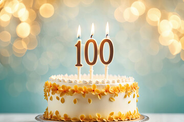 Beautiful birthday cake celebrating 100 years, anniversary or a milestone of 100