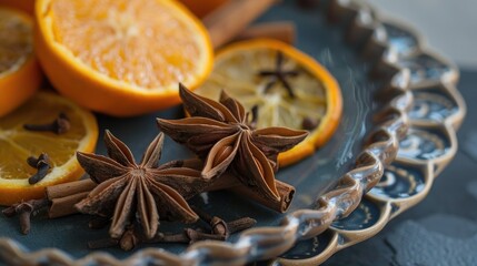 Sticker - Cinnamon star anise and orange display on a trendy saucer