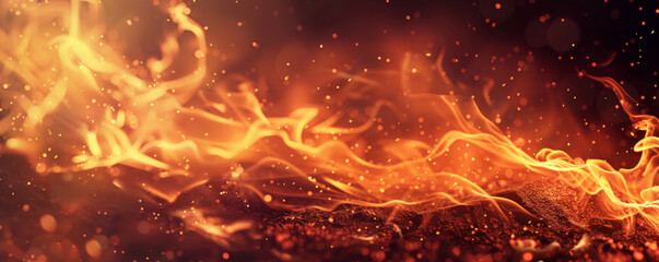 Wall Mural - a fire background with a burning piece of wood, flames consuming it and creating a dramatic visual e