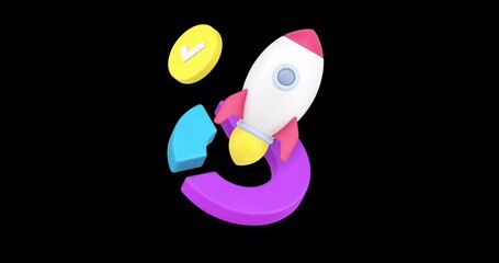 Poster - startup analyzing business planning success development rocket and diagram 3d icon animation with al