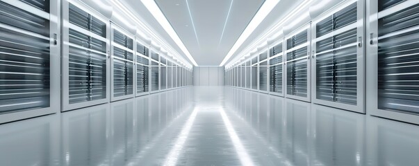 Poster - Futuristic data center with empty corridor and server racks.