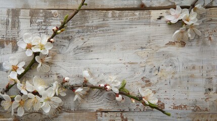 Poster - Apricot blossoms on a wooden surface