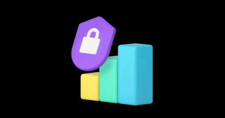 Poster - Data analyzing protection guarantee chart information management 3d icon animation with alpha channel