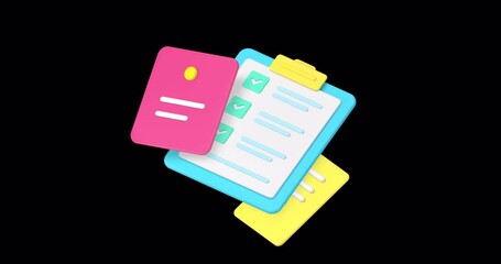 Poster - Business effective planning time management task to do checklist 3d icon animation with alpha channel loop
