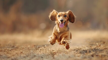 Aufkleber - A dachshund racing across a field, ears flapping and tongue lolling with pure joy.