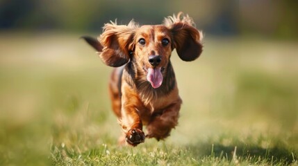 Aufkleber - A dachshund racing across a field, ears flapping and tongue lolling with pure joy.