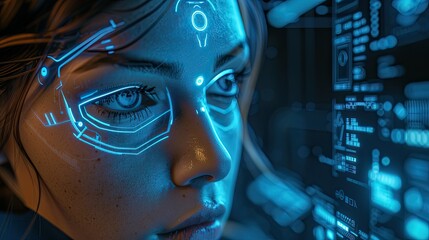 Aufkleber - Futuristic AI concept with neon blue highlights