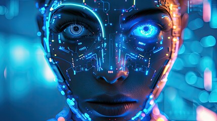 Poster - Futuristic AI concept with neon blue highlights
