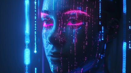 Poster - Futuristic AI concept with neon blue highlights