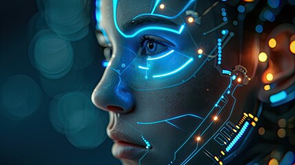 Poster - Futuristic AI concept with neon blue highlights