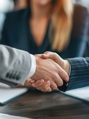 two individuals shake hands, symbolizing agreement or partnership