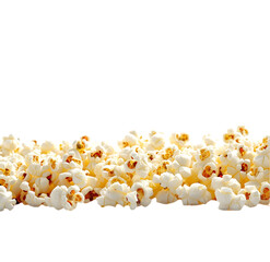 Popcorn poured out in horizontal line, isolated on Transparent background. 