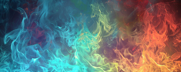 Wall Mural - a fire background with flames of various colors, including blue and green, creating a unique and vis
