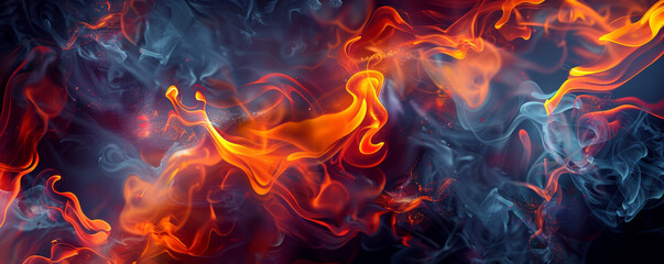 Wall Mural - A fire background with flames forming abstract patterns against a black backdrop, creating a visually striking and dynamic scene.
