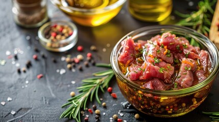 Sticker - Marinating Raw Meat with Honey Olive Oil and Mustard for Baking