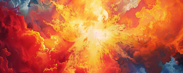 Wall Mural - A fire background featuring a fiery explosion, with intense flames and bright colors creating a powerful visual impact.