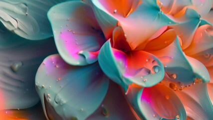 Wall Mural - Close-up view of a flower petal covered in glistening water droplets, Mesmerizing close-ups of flower petals