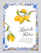 © Viktoria - Blue Tiles and Lemons Wedding Invitation Card