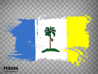 Wall Mural - Flag Penang brush strokes. Waving Flag  Penang State on transparent background for your web site design, app, UI. Malaysia. EPS10.