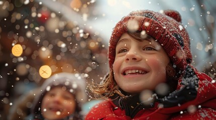 Wall Mural - Friends and family, faces filled with festive cheer, celebrate the holiday season with joy and laughter