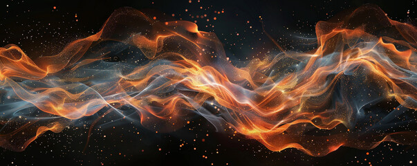 Wall Mural - A fire background with flames forming abstract patterns against a black backdrop, creating a visually striking and dynamic scene.