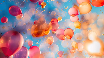 Abstract blur of colorful balloons in sky