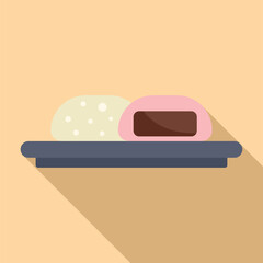 Sticker - Minimalist illustration of japanese rice cakes, mochi, served on a tray, simple colors and long shadow design