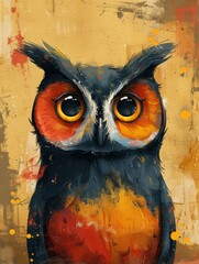 Wall Mural - Owl with big eyes. Illustration of a cartoon cute owl.