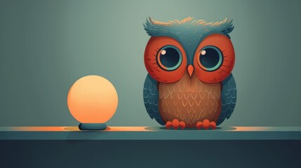 Owl with big eyes. Illustration of a cartoon cute owl.