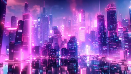 Wall Mural - A cityscape ablaze with neon lights and towering skyscrapers, creating a futuristic ambiance, Neon lights creating a futuristic cityscape