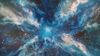 Poster - a painting featuring a swirling pattern in shades of blue and white, paint a cosmic scene with shade
