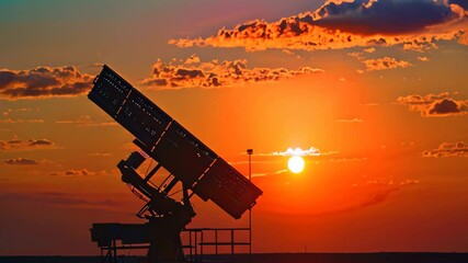 Poster - the sun sets in the background as it casts a warm glow over a satellite dish, perform regular mainte