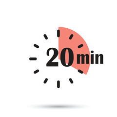 Poster - 20 minutes on stopwatch icon in flat style. Clock face timer vector illustration on isolated background. Countdown sign business concept.