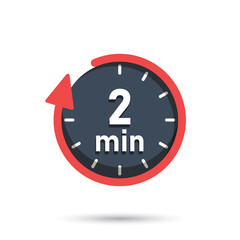 2 minute on stopwatch icon in flat style. Clock face timer vector illustration on isolated background. Countdown sign business concept.