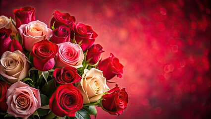 Wall Mural - Red and pink roses on a vibrant red background for anniversary, Valentine's Day, or Mother's Day celebrations