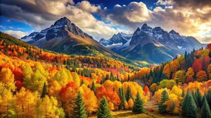 Poster - Vibrant autumn foliage in the mountain landscape, Autumn, mountain, colorful, foliage, trees, scenic, nature, outdoors