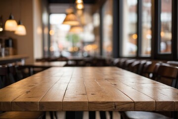 Sticker - Empty rustic wooden table in cozy cafe