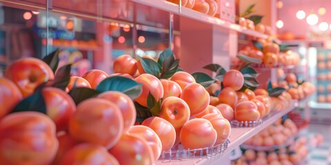 Canvas Print - Fresh Peaches on Shelf