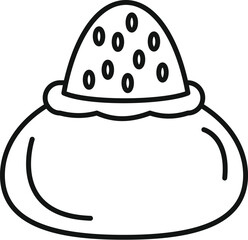 Sticker - Simple line drawing of a strawberry shortcake dessert with whipped cream and a strawberry on top