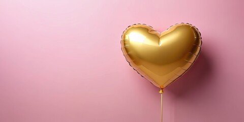 Poster - Golden heart balloon on pink background, heart, balloon, golden, shiny, love, romance, holiday, celebration, decoration