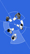 © master1305 - Five employees stand in radial chart, holding documents. Collaboration, teamwork, and collective analysis, group discussions and shared insights. Conceptual minimalistic design. Business, strategy
