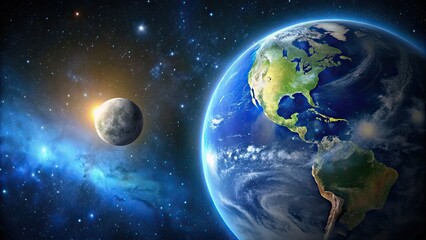 Wall Mural - of the earth and moon in the night sky with stars, astronomy, space, celestial, planet, lunar, orbit