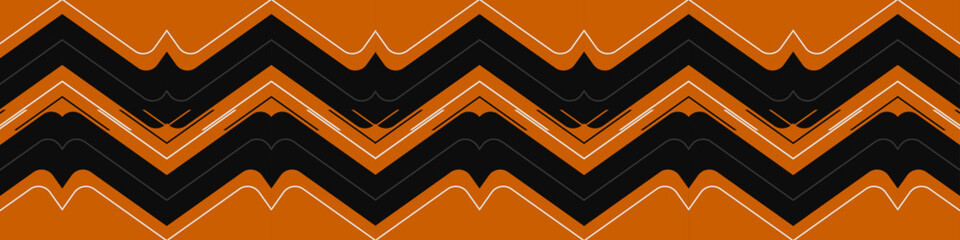 Wall Mural - Black and orange abstract wide horizontal banner with angle lines and outlines. Vector illustration.