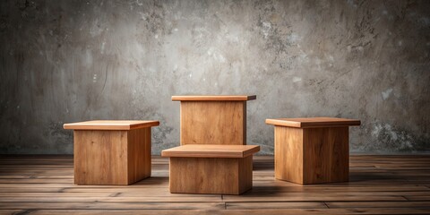 Canvas Print - Terracotta wooden podiums with a rustic look, perfect for studio photography , terracotta, wooden, podium, rustic