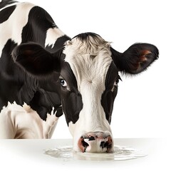 cow drinking milk on a white background