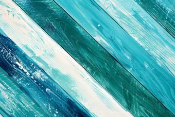 Poster - Abstract background, texture of blue and turquoise wall with stripes of varying shades of green and white. Flat lay, top view, copy space concept. In the style of different artists.