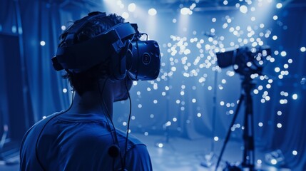 Man Wearing VR Headset in a Studio Setting