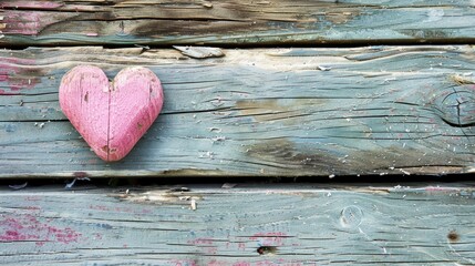 Wall Mural - Pink heart shape on wooden textured wall background symbolizing love for Valentine s Day and weddings