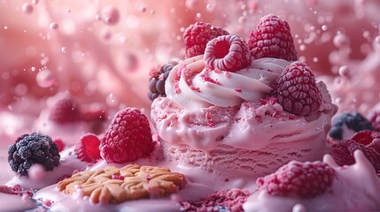 Wall Mural - strawberry ice cream，biscuit